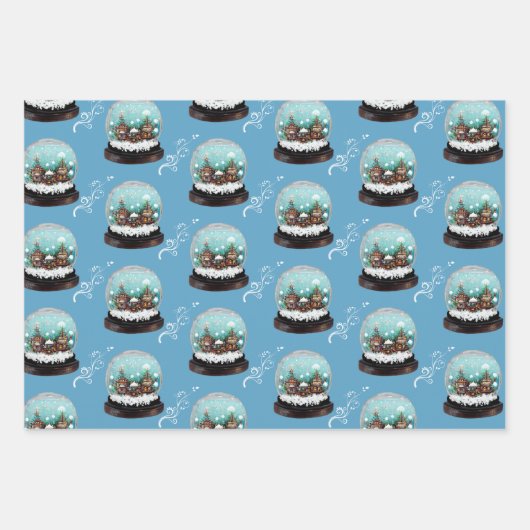 ガラス雪だるま冬の村の葉のクリスマス ラッピングペーパーシート (正面3)