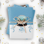 ガラス雪だるま冬の村の葉のクリスマス ラッピングペーパーシート