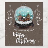 ガラス雪だるま冬の村の葉のクリスマス ワインラベル (シングルラベル)