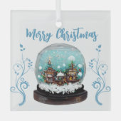 ガラス雪だるま冬の村の雪片 ガラスオーナメント (正面)