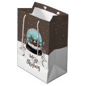 ガラス雪だるま冬の村ブラウンクリスマス ミディアムペーパーバッグ (正面アングル)