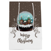 ガラス雪だるま冬の村ブラウンクリスマス ミディアムペーパーバッグ (裏面)