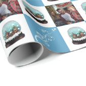 ガラス雪だるま冬の村ブルークリスマスフォト ラッピングペーパー (ロールコーナー)