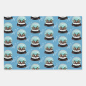 ガラス雪だるま冬の村ブルークリスマス ラッピングペーパーシート (正面3)