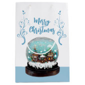 ガラス雪だるま冬の村ブルーメリークリスマス ミディアムペーパーバッグ (正面)