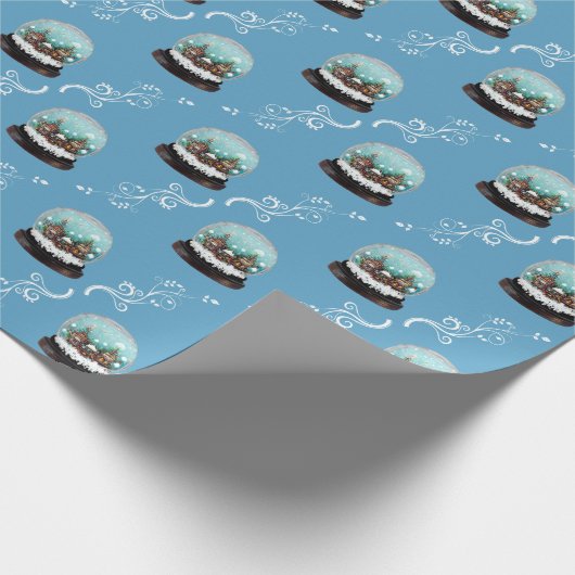 ガラス雪だるま式ウィンタービレッジハウスブルークリスマス ラッピングペーパー (角)