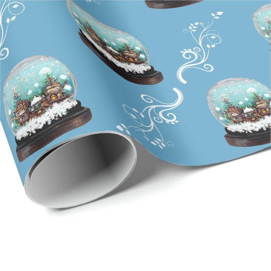 ガラス雪だるま式ウィンタービレッジハウスブルークリスマス ラッピングペーパー (ロールコーナー)