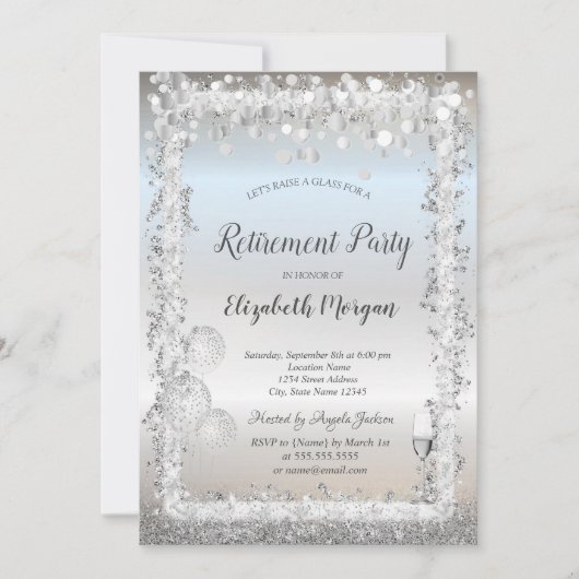 ガラス風船シルバーグリッターフレームの廃棄 招待状 (正面)