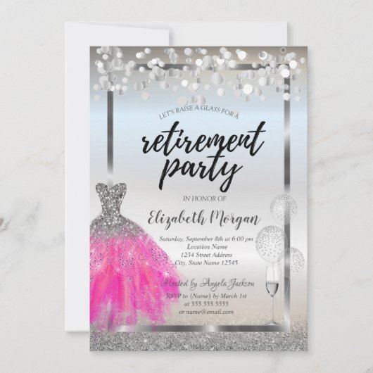 ガラス風船ドレスシルバーグリッター退職 招待状 (正面)