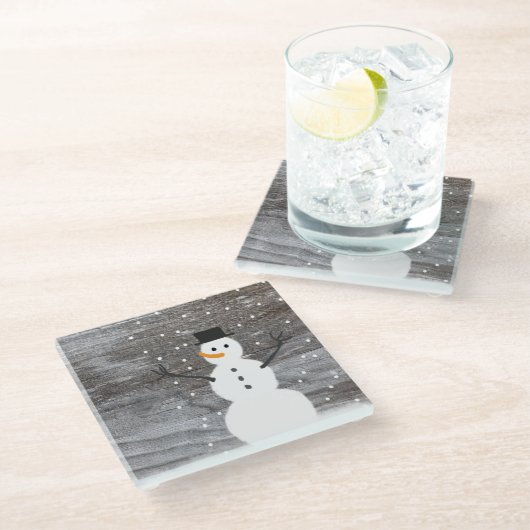 ガラス飲み物のコースターの素朴なクリスマスのかわいい雪だるま ガラスコースター (アングル)