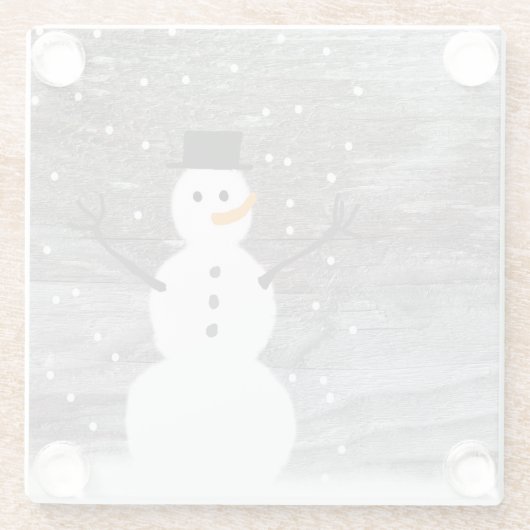 ガラス飲み物のコースターの素朴なクリスマスのかわいい雪だるま ガラスコースター (裏面)