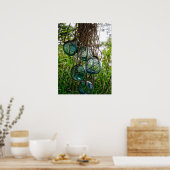 ガラス魚釣りつるがロープ網で浮く ポスター (キッチン)