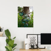 ガラス魚釣りつるがロープ網で浮く ポスター (ホームオフィス)