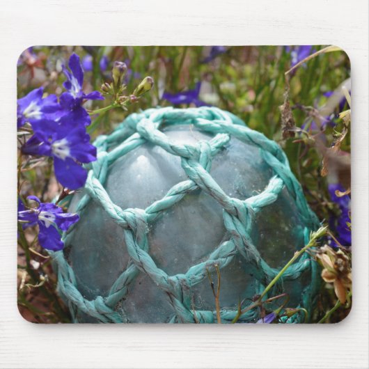 ガラス魚釣りフロート及び花 マウスパッド (正面)