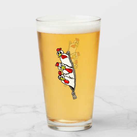 ガラス3羽の漫画の鶏 タンブラーグラス (ドリンク正面)