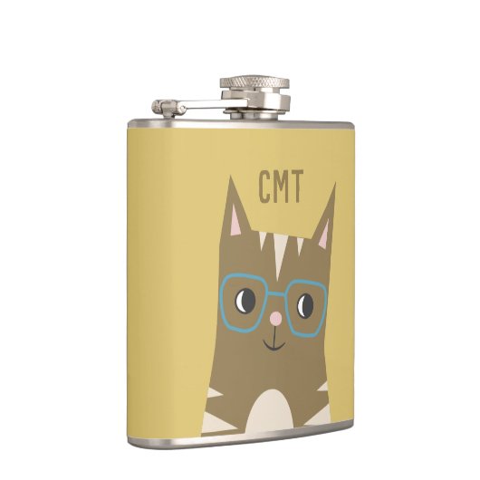 ガラス|のモノグラムを持つかわいいヒップスターの虎猫猫 フラスク (右)