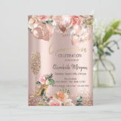 ガラス、ハイヒール、バラ、バルーンQuinceaenera 招待状 (スタンド正面)