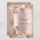 ガラス、ハイヒール、バラ、バルーンQuinceaenera 招待状 (正面/裏面)