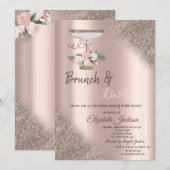 ガラス、バラ金ゴールドグリッター《写真》ぼけ味ブランチ&バブリー 招待状 (正面/裏面)