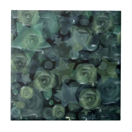 ガラス，星，バラ タイル (正面)