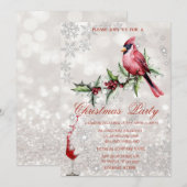 ガラス 赤いカルガモ ヒイラギの実 ボケクリスマス 招待状 (正面/裏面)