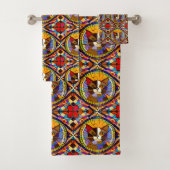 ガラタイルにモザイクカラフルの三毛猫 バスタオルセット (インサイチュ)