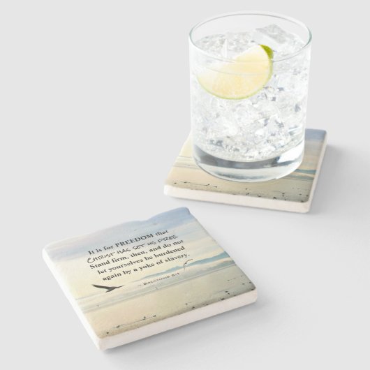 ガラテヤ5:1自由のためにキリストは私たちを自由にした ストーンコースター (横)