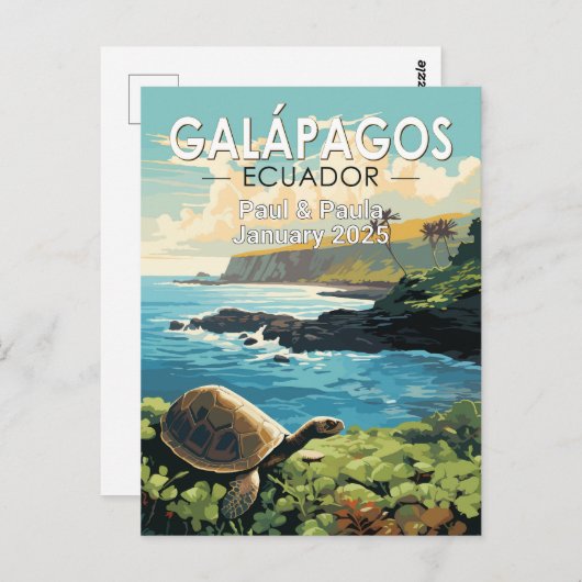 ガラパゴス諸島ジャイアント亀トラベルアートカスタム ポストカード (正面/裏面)