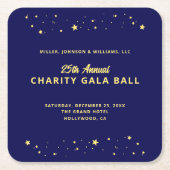 ガラボールオ静かークションブルーエレガント金ゴールドスター スクエアペーパーコースター (正面)