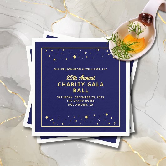 ガラボールオ静かークションブルーエレガント金ゴールド スタンダードカクテルナプキン