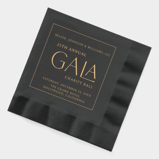 ガラボールチャリティファンドレイザーブラックエレガント金ゴールド 箔ナプキン (左)
