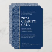 ガラボールモダンエレガントイベントネイビー青金ゴールド 招待状 (正面/裏面)