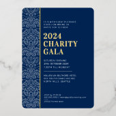 ガラボールモダンエレガントイベントネイビー青金ゴールド 箔招待状 (正面)