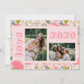 ガランティーンズデーの花柄ピンクの2枚の写真コラージュ xoxo シーズンカード (正面)