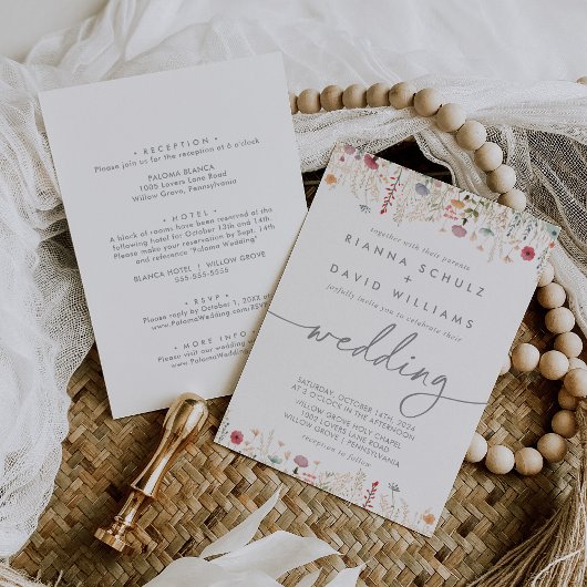 ガラント マルチカラー ワイルドフラワー フロント & バック ウェディング 招待状