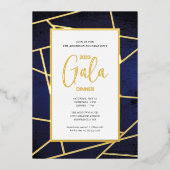 ガラ企業のディナーエレガントブルー金ゴールド 箔招待状 (正面)