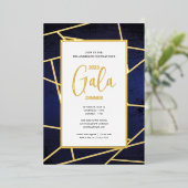 ガラ企業のディナーエレガントブルー金ゴールド 箔招待状 (立ち正面)