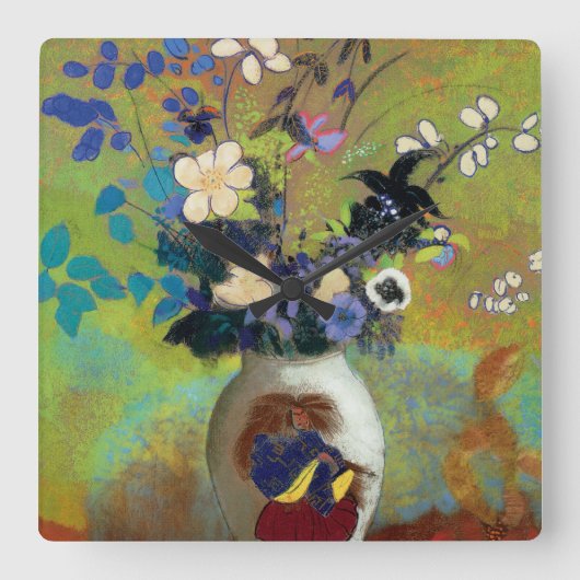 ガリアジャポネ日本の花瓶 スクエア壁時計 (正面)