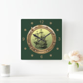 ガリオン帆船～真鍮ポートホール～ スクエア壁時計 (ホーム)