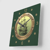 ガリオン帆船～真鍮ポートホール～ スクエア壁時計 (傾斜)