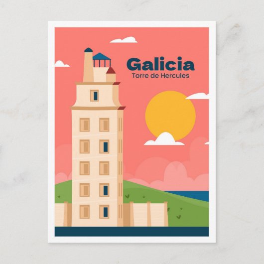 ガリシアスペインアートヴィンテージトラベルイラストレーション ポストカード (正面)