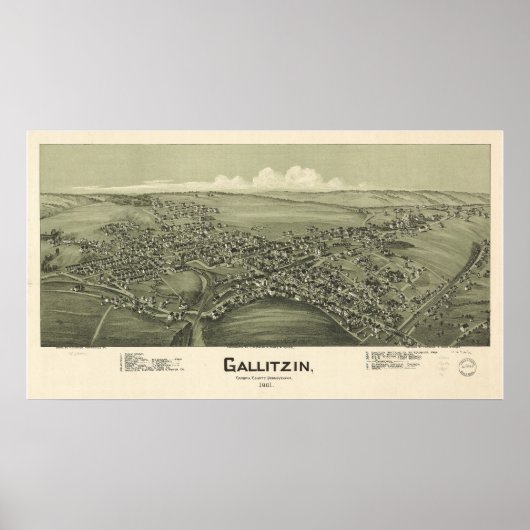 ガリツィンペンシルバニア1901アンティークパノラママップ ポスター (正面)
