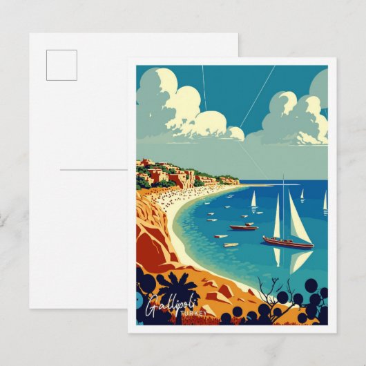 ガリポリターキートラベルヴィンテージイラストレーション ポストカード (正面/裏面)