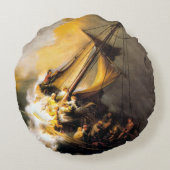 ガリラヤ海の嵐の中のキリスト – レンブラント ラウンドクッション (裏面)