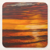 ガリー・ポリングによる鮮やかなオレンジ色の夕日 スクエアペーパーコースター (正面)