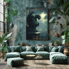 ガルゴイレハロウィーンとストーミースカイと稲妻 ポスター