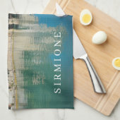 ガルダシルミオーネ湖の城ビュー茶タオル キッチンタオル (四つ折り)