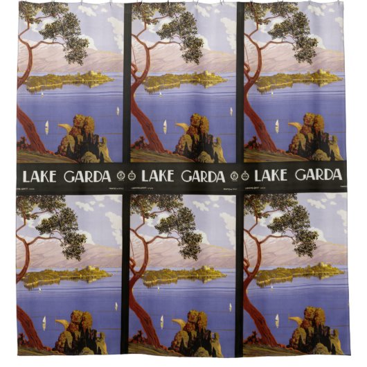 ガルダレイクイタリアヴィンテージトラベルシャワーカーテン シャワーカーテン (正面)