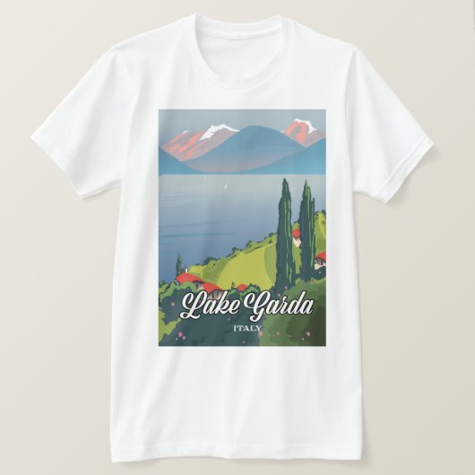 ガルダ湖イタリア旅行ポスター Tシャツ (デザイン正面)