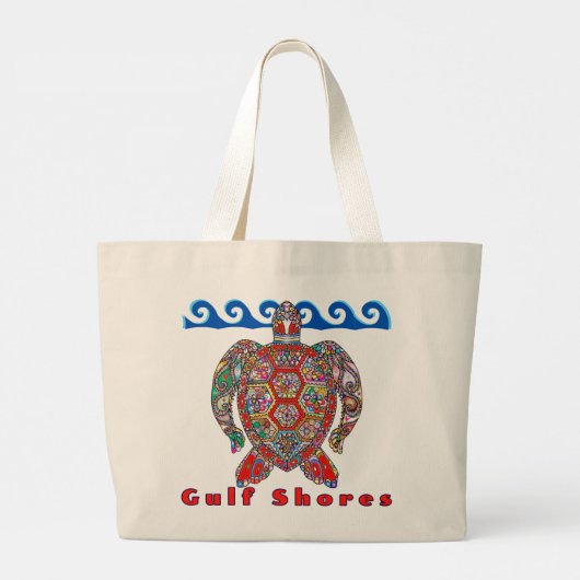 ガルフショアーズアラバマカラフルモザイクウミガメ ラージトートバッグ (裏面)